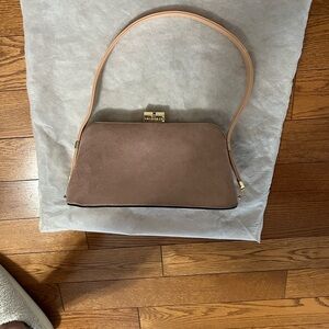 Elegant New without Tags Peach 2-tone Suede and Leather Handbag